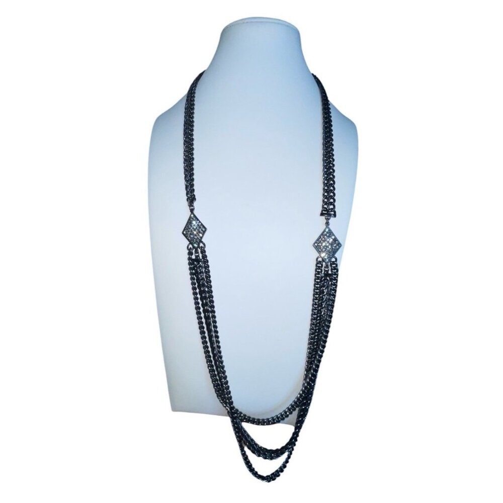 REBECCA MINKOFF Gunmetal  Necklace Rhinestone Accents Length 29”-31”